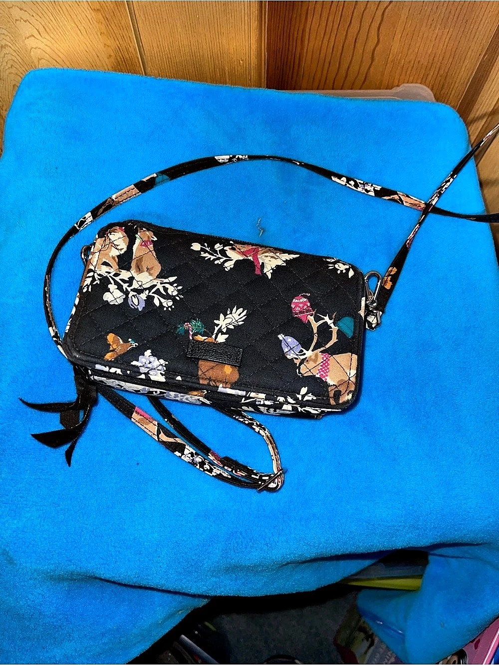 Vera Bradley RFID All in One Crossbody Floral Bag in Black & Blue